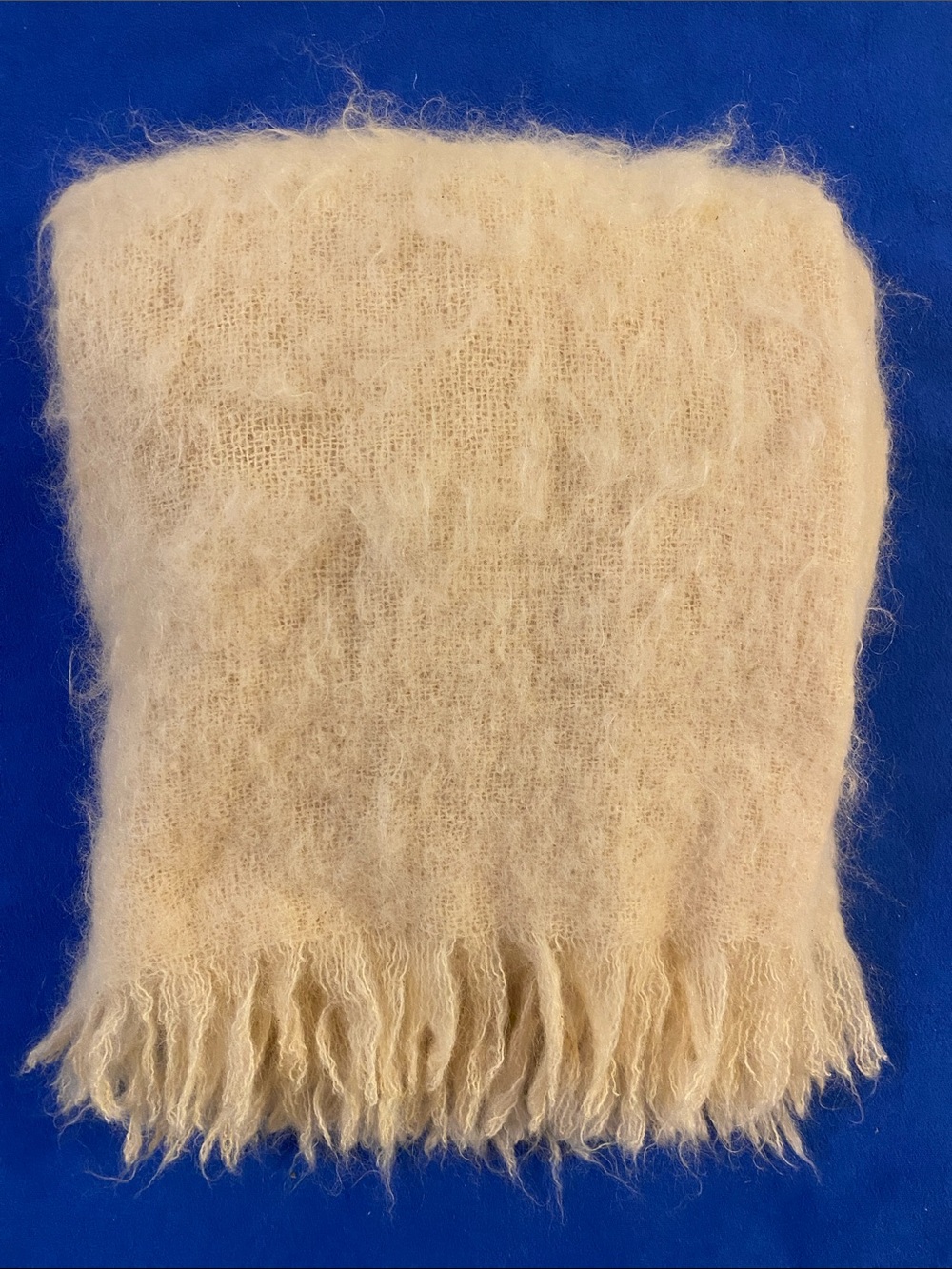 St.Albans Soft Cream Fringe pure Mohair blanket 52”x60